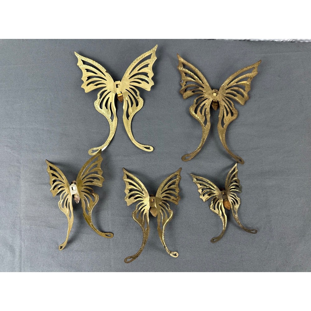 Vintage 1970s HOMCO Brass Wood Butterfly Wall Decor Set of 5 MCM - Picture 2 of 11